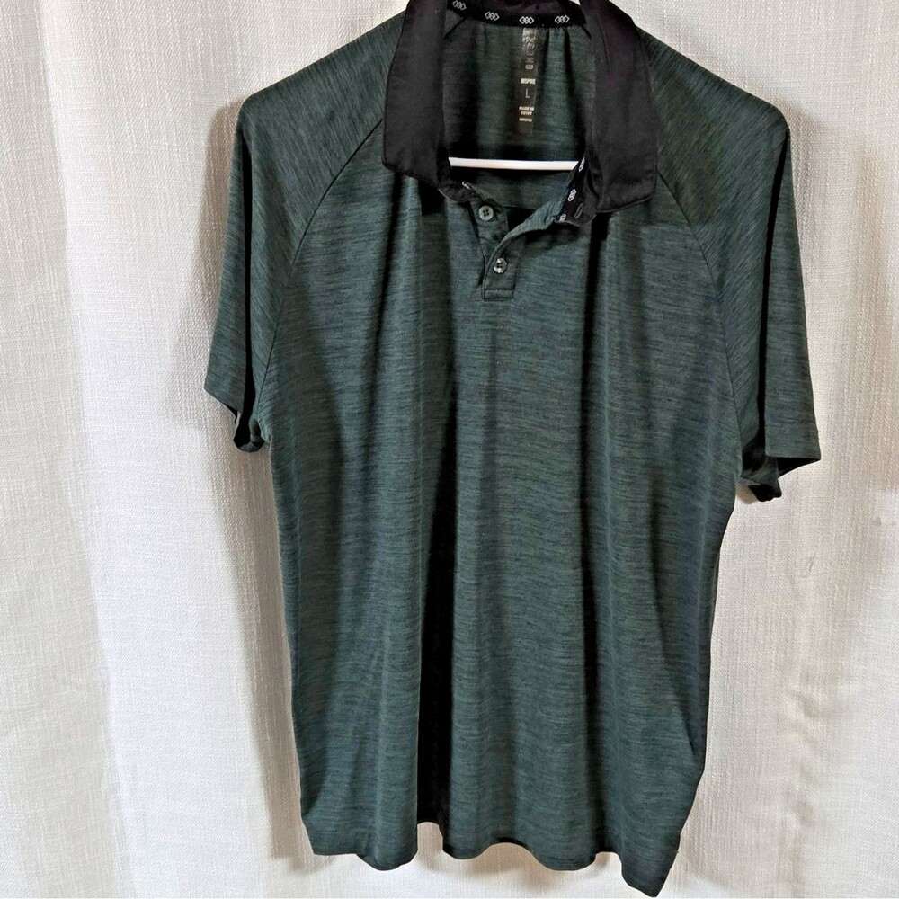 H&M Inspire Men's Green/Black Polo Shirt L Short Sleeve Collared Button